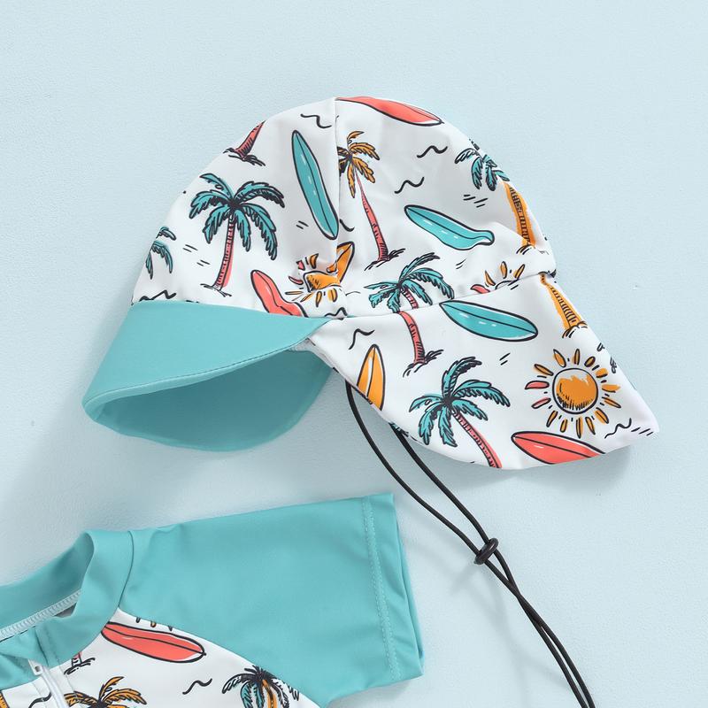 Product Introduction of Boys Rash Guard Set 3 Piece Swimsuit Suit Palm Tree/Dinosaur Print Short Sleeve Tops Swim Trunks Swim Cap Bathing Suit 38