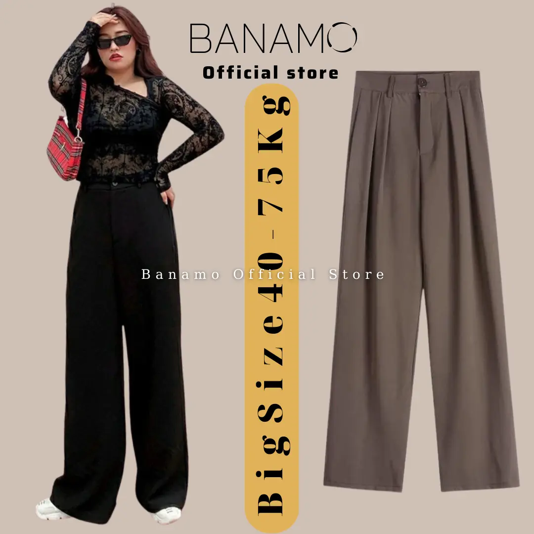 Quần ống rộng bigsize nữ Banamo fashion 2 màu đen nâu khuy cài lưng cao quần ống rộng bigsize 933 Pants Màu Nâu Women Ong