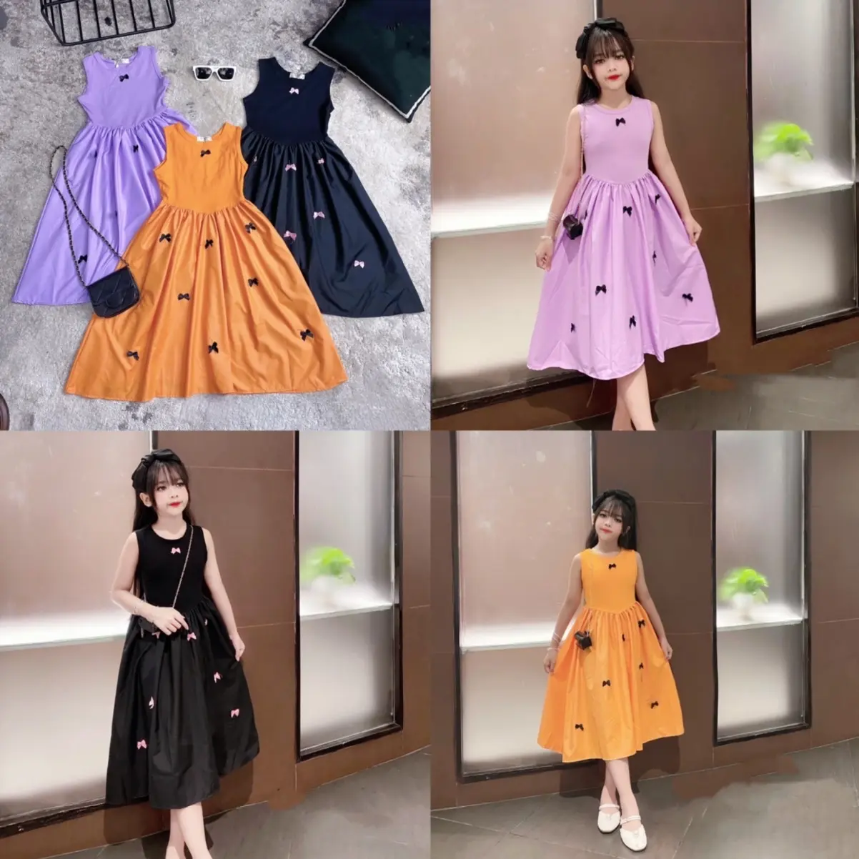 ￼Váy maxi nơ tiểu thư cho bé đón hè 18-43kg