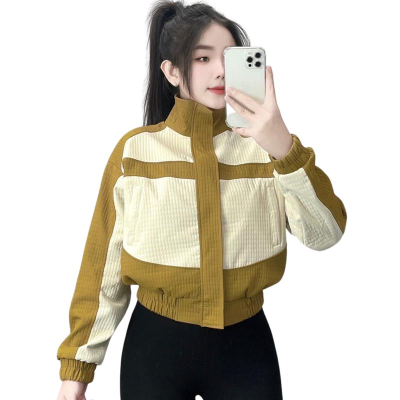 Áo khoác caro 2 da phối màu cổ trụ túi khóa kéo - Freesize 40-55kg - RTEE SHOP - Nữ Top Jacket Women Nâu 5