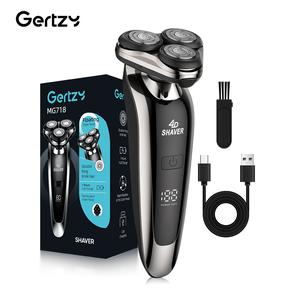 男性用充電式電気シェーバー、デュアルフローティングヘッド付きトリプルブレードトリマー、LEDディスプレイ、ワンボタンオープン、長いバッテリー寿命