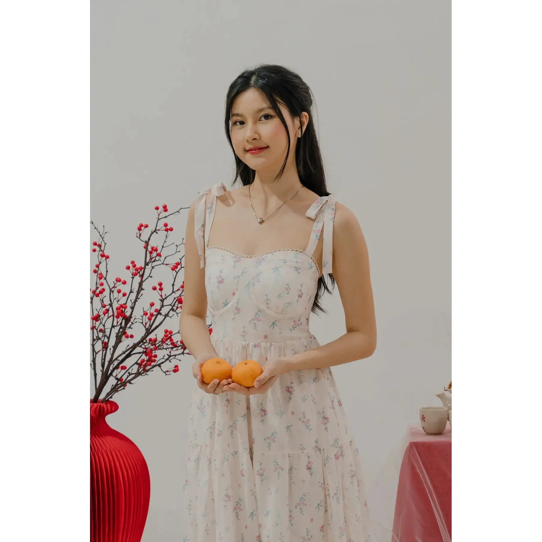 Carris Scallop Trim Sweetheart Floral Dress