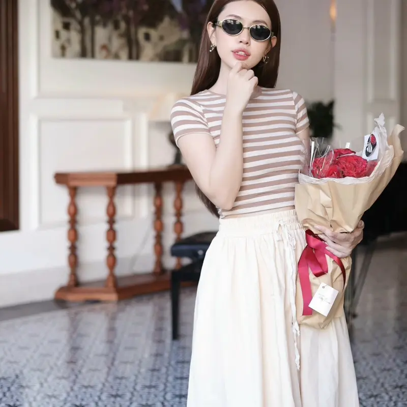 Áo thun sọc Khanhanclothing cho nữ cổ tròn 5