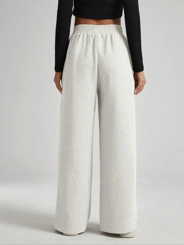 Women's Solid High Waist Wide Leg Sweatpants, Casual Minimalist Comfy Elastic Waist Trousers for Daily Wear, Trousers for Women, Fashion Ladies Bottoms for All Seasons, Wideleg Baggy Pants, Wide Legged Pants, Womenswear, Casual Basic Trousers 7