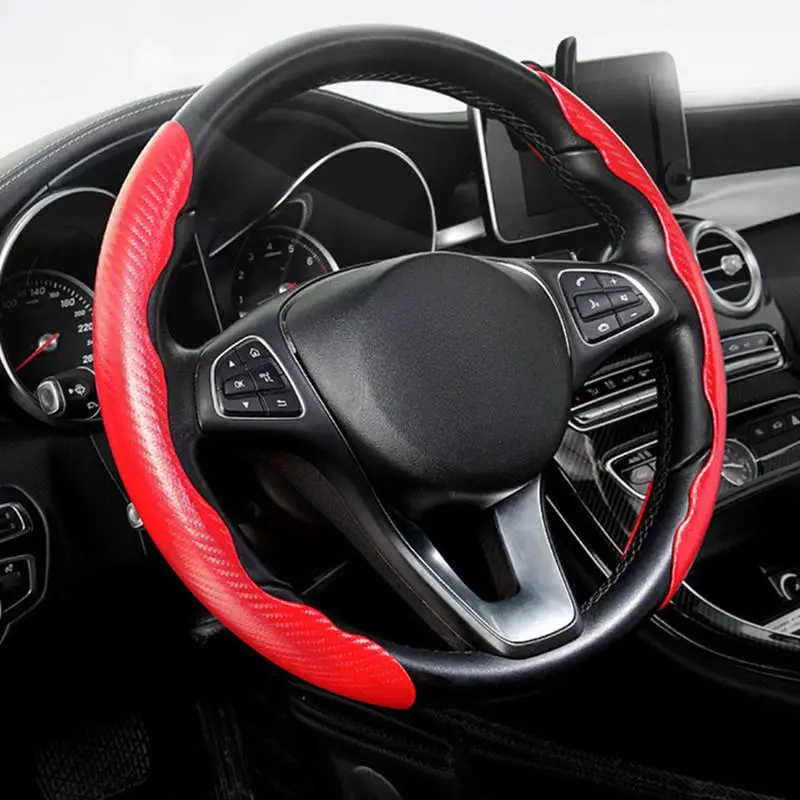 Car Steering Wheel Cover, Non-slip Car Steering Wheel Protective Cover, Carbon Fiber Pattern Protective Cover for 38cm Steering Wheel, Car Accessories, Automotive