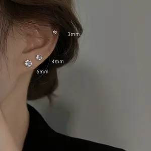 【lingerly】Titanium Steel Real Zircon Super Shiny Stud Earrings with Diamond Stud Earrings