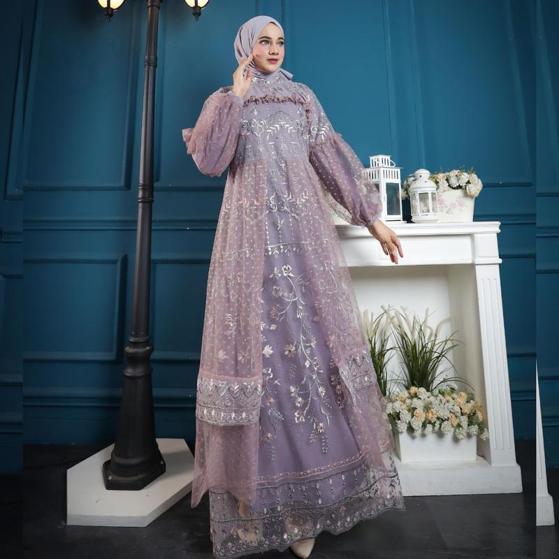 RAISHA-Jeehan  Dress/ gamis/ Gaun Pesta Wanita Muslim Untuk  Lebaran, Wisuda, Kondangan full tile  brokat simple tebal dan mewah 7
