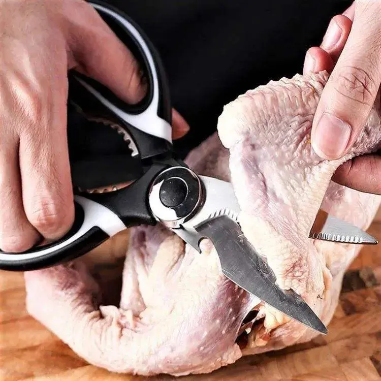 Gunting Super Dapur Potong Sayur Daging Tulang Ikan Ayam Buka Botol Serbaguna Stainless Steel Tajam Kuat Awet Hitam Multifungsi 20.5x9.1 cm