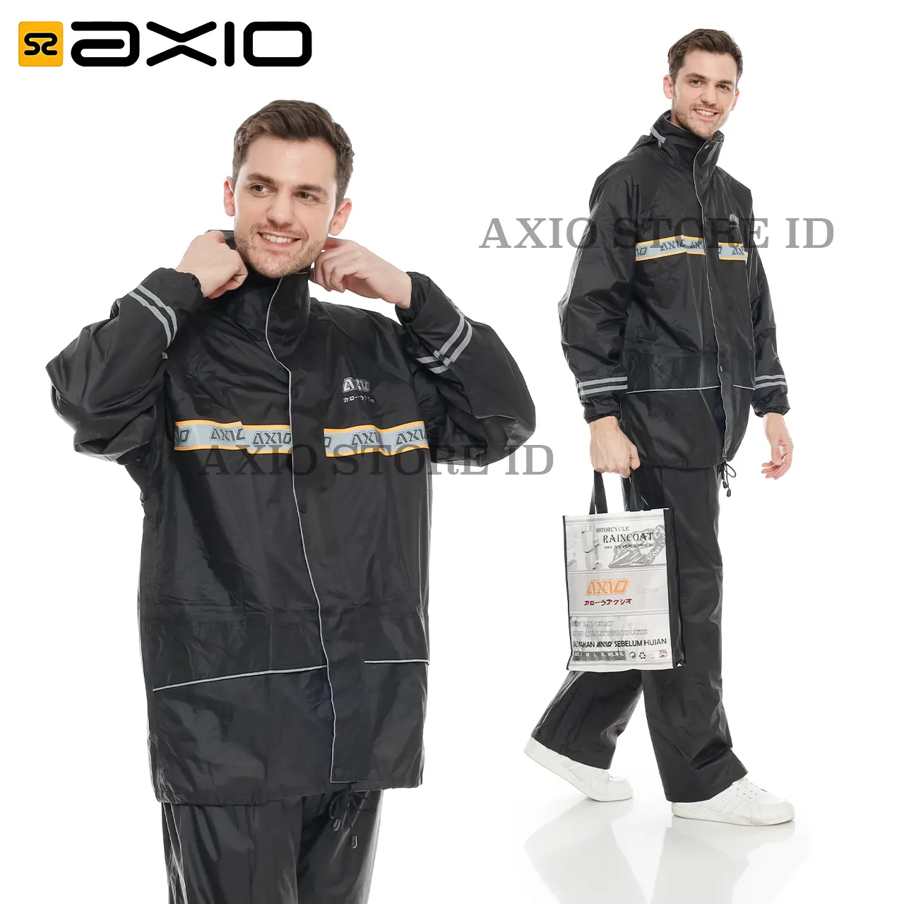 Jas Hujan AXIO Hitam Original Bahan Lebih Tebal dan Awet Waterproof