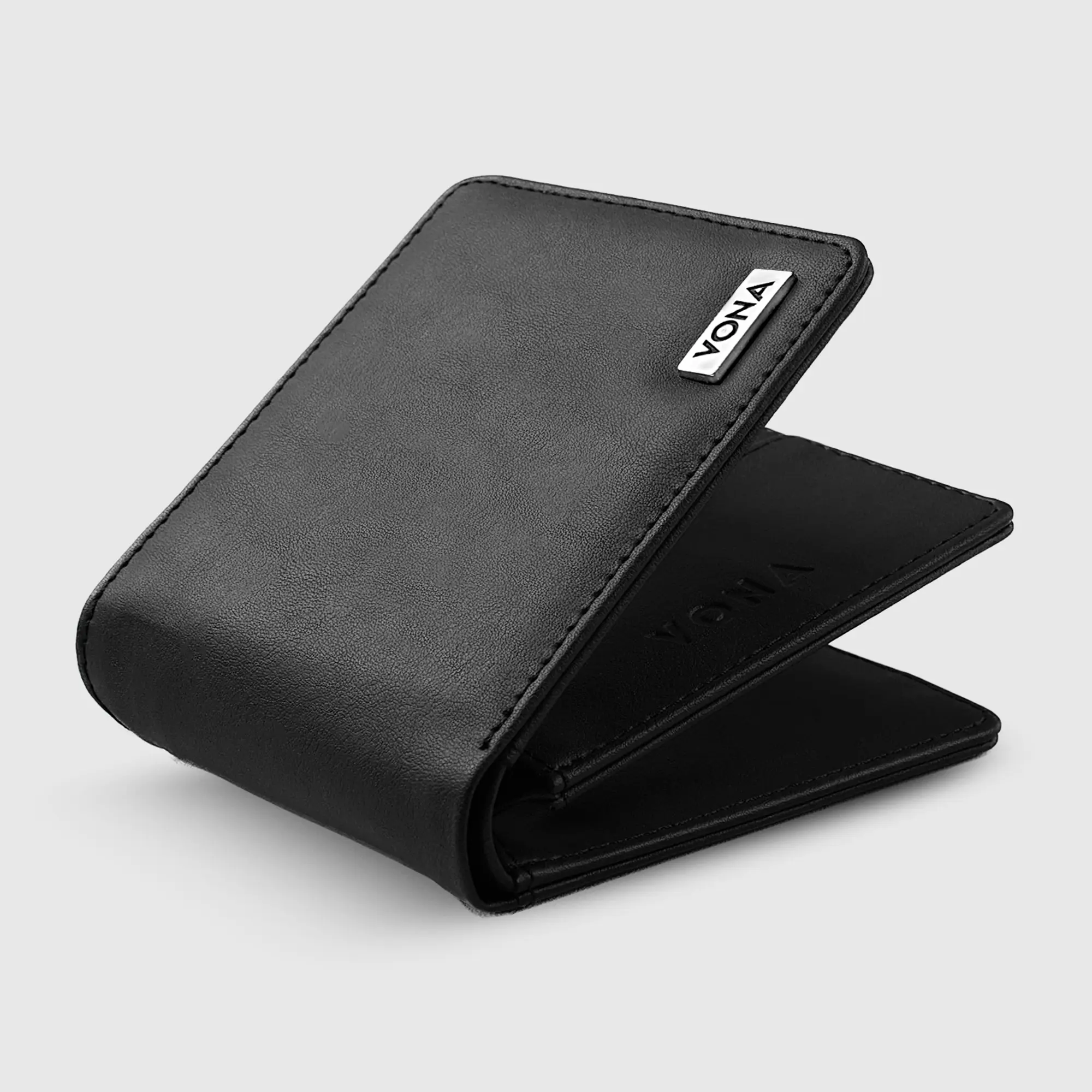 VONA Loxley Wallet - Dompet Pria Lipat Pendek 3 Ruang Extra Slot Kartu Kulit PU Polos