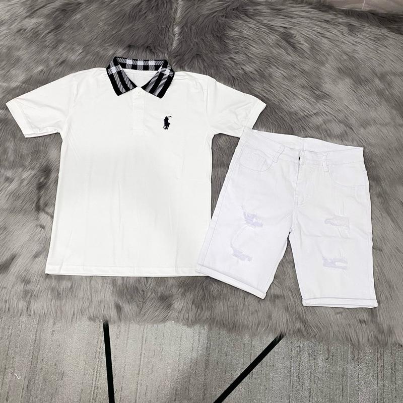 Set Áo Polo Nam Thêu Logo Phối Viền Cổ Và Quần Short Jean - Pants, Menswear
