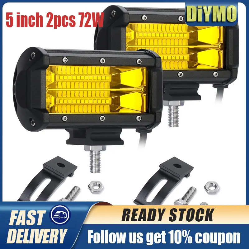 2PCS Waterproof 5inch 72W LED Work Light for Driving Fog Lamp Offroad Truck SUV