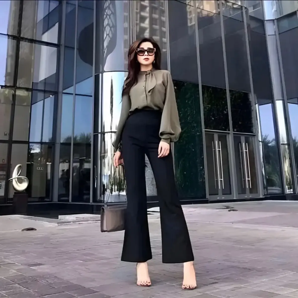 Quần tây loe nữ 9 tấc cạp caocó túi(90-93) (mua2q tặng kẹp nhỏ)
