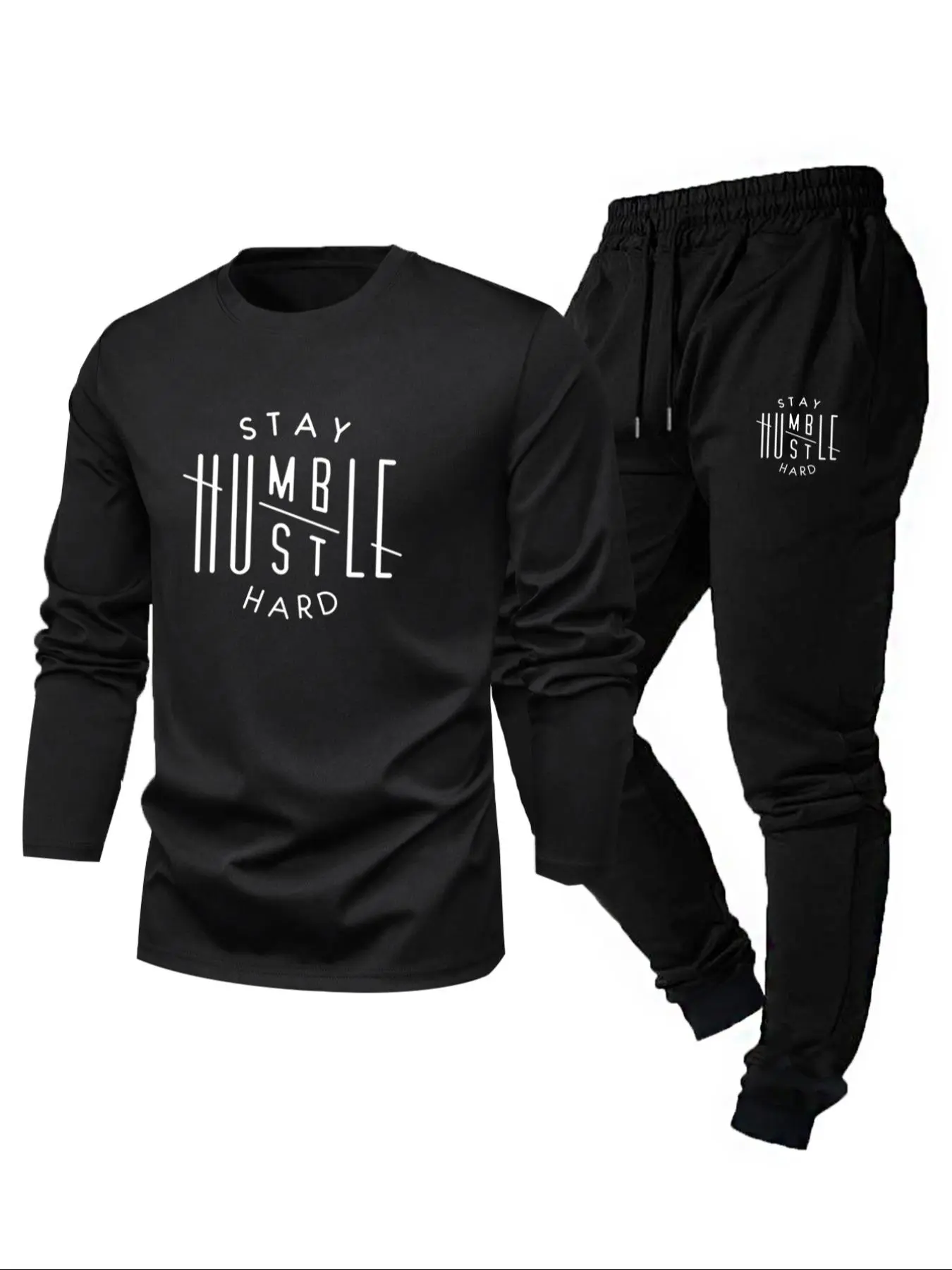 Men's Letter Print Sweatshirt & Drawstring Waist Sweatpants Set, Regular Fit Casual Round Neck Long Sleeve Pullover & Pocket Jogger Pants, Men's Spring & Fall Clothes