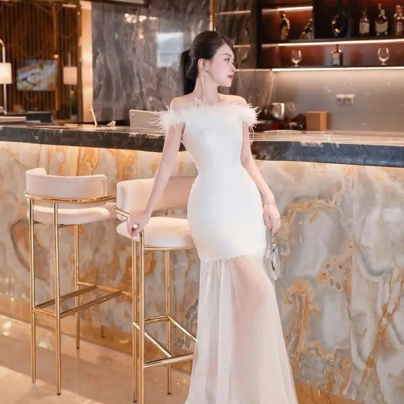 Váy tiệc kết lông vũ Chất umi phối lưới, HÌNH THẬT CUỐI A732