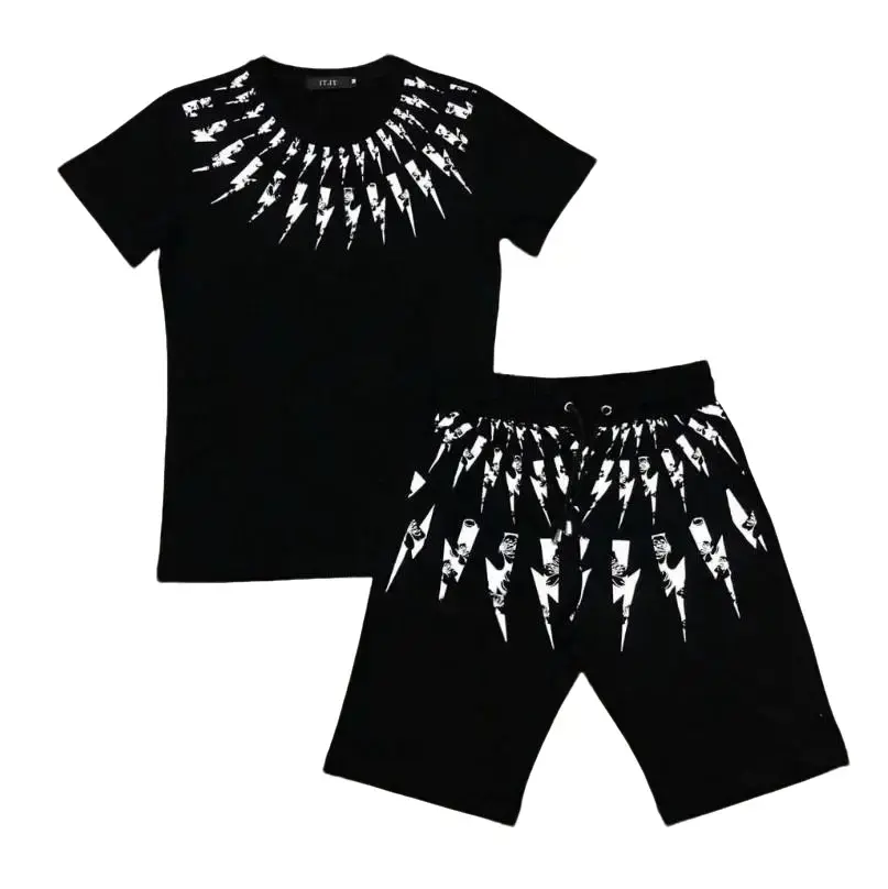 Quần Áo Bộ Nam Chất Vải Thun Lạnh In Hình Tia Sét 2 Màu Trắng Đen Menswear