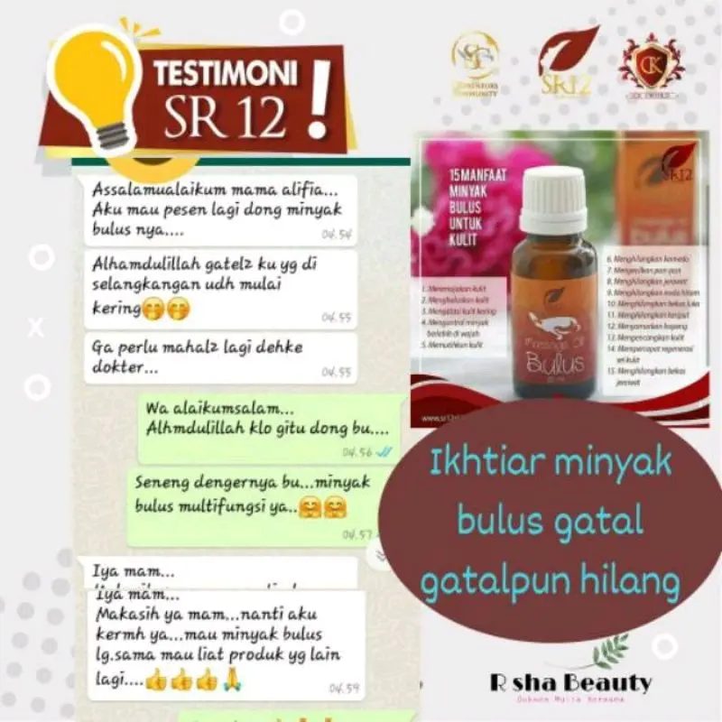 Minyak Bulus SR12 Aroma Melati Massage Oil Bulus SR12 Penghilang Stretchmark 7