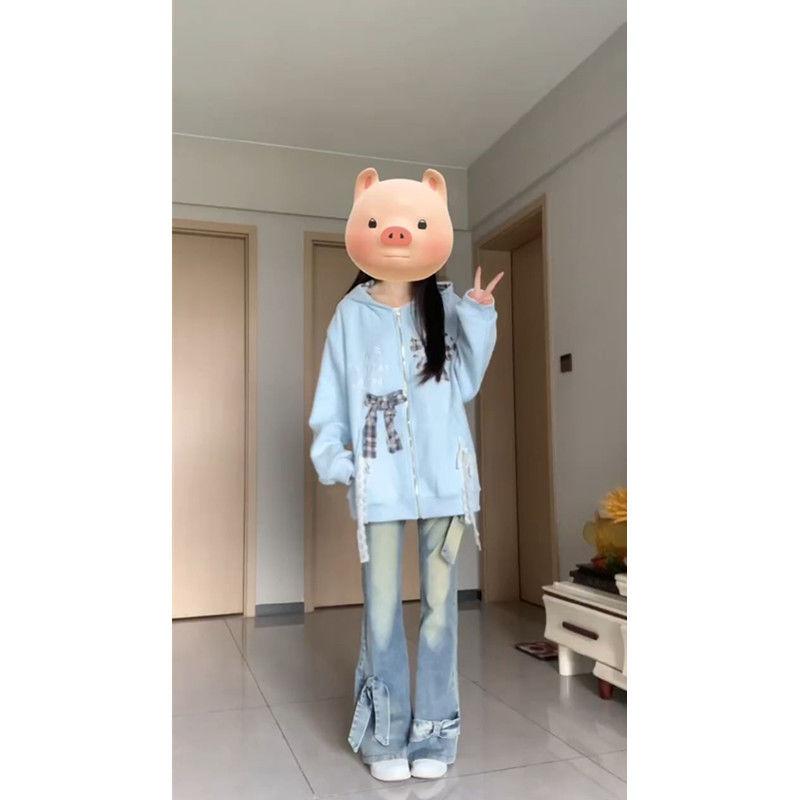 Quần Jean Ống Loe, Phong Cách Cổ Điển Mỹ, Dành Cho Nữ, Màu Đen / Xanh Dương, Thiết Kế Nơ, Cạp Cao, Dáng Ôm, Bó Sát, Quần Dài, Thích Hợp Cho Mùa Xuân Và Mùa Thu, Được Yêu Thích Trong Năm 2517 7