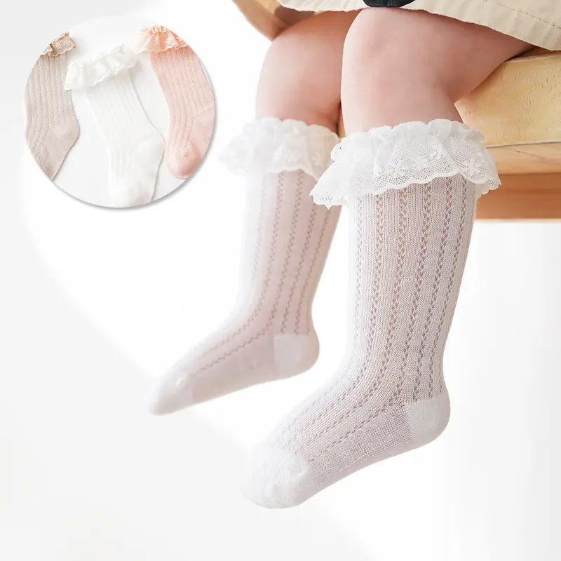 Baby Girl Breathable Knee High Socks For Girls Soft Frilly Long Socks Breathable Lace Ruffle Stockings for Newborn Infants