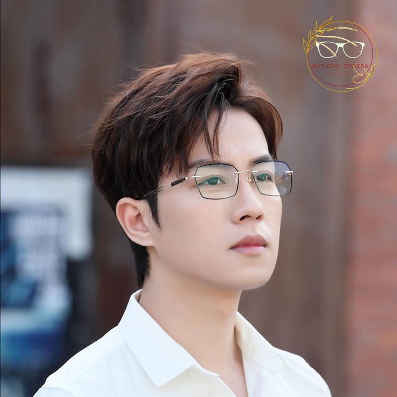 Mắt kính lão chống ánh sáng xanh không viền khung đa giác dành cho độ tuổi trung niên có đủ độ từ 1-4 độ phù hợp cho nam và nữ D309 kinh  docsach