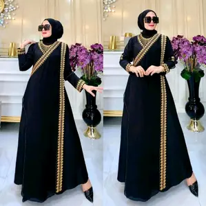 Gamis Abaya India Premium Hitam Lembut Mewah Muslim Cantik Turki Wanita Dress Arab Syari Jubah Bordir Ceruty Umroh Maxi