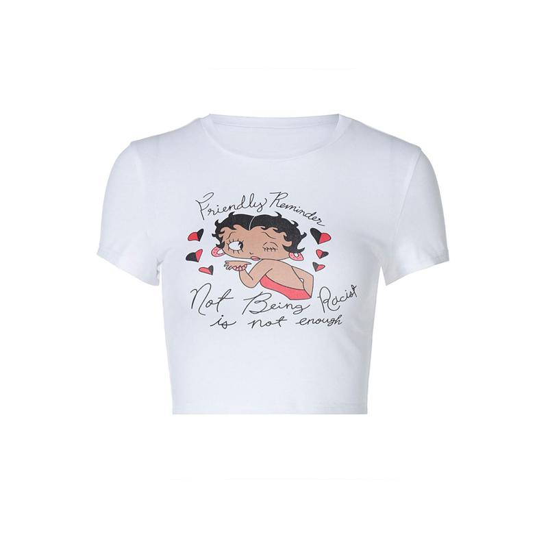 Áo Hở Eo Dáng Ôm, Dành Cho Nữ, Ngọt Ngào, ngắn Tay, Crewneck, In Hình Hoạt Hình, Áo Phông, Làm Bằng Bông, Gợi Cảm Và Bãi Biển, Thích Hợp Cho Thể Thao, 2022 5