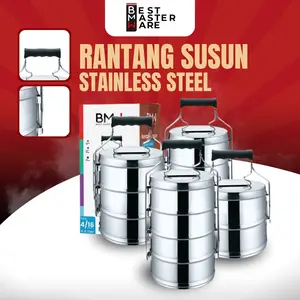 BestMasterWare.id - Rantang 4 Susun Stainless Steel Rantang Lauk Tempat Makanan Anti Karat Lunch Box Bekal 4 Tingkat Travelling