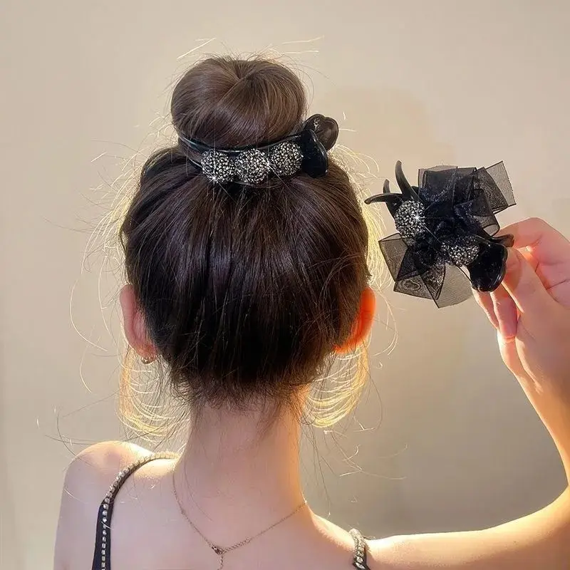 Kẹp tóc nữ càng cua dài đính hạt lấp lánh kèm nơ voan sang chảnh KEP19 1