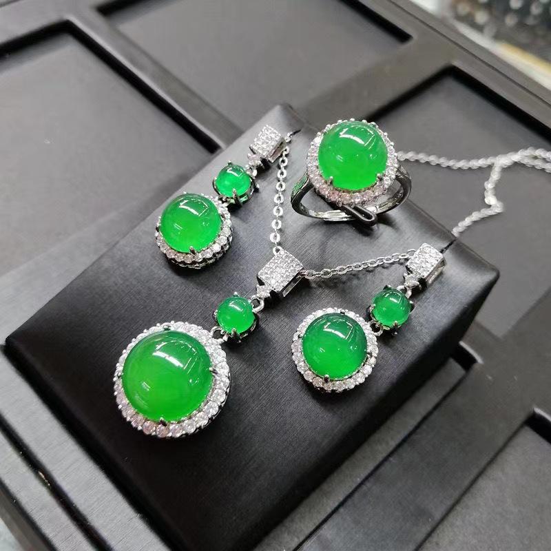 Product Introduction of Bộ Mặt Dây Chuyền Chalcedony Màu Xanh Lá Tự Nhiên, Tròn Nhà Máy, Bộ Ba Mảnh, Trang Sức Trực Tiếp Cho Nữ, Tuyệt Vời Làm Quà Tặng 4