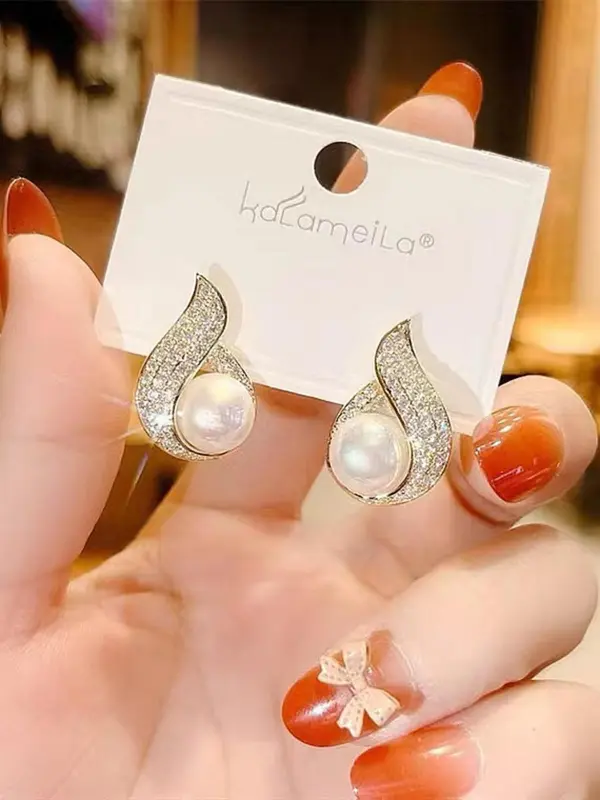 Faux Pearl & Rhinestone Design Dangle Earrings (1 Pair), Elegant Jewelry for Women & Girls, Trendy All-match & Exquisite Jewelry for Birthday Gift 4