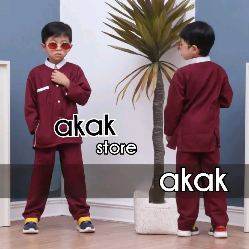Baju koko anak Laki Laki Pakaian Muslim Anak Laki Laki Lengan Panjang Setelan Celana Kain 7
