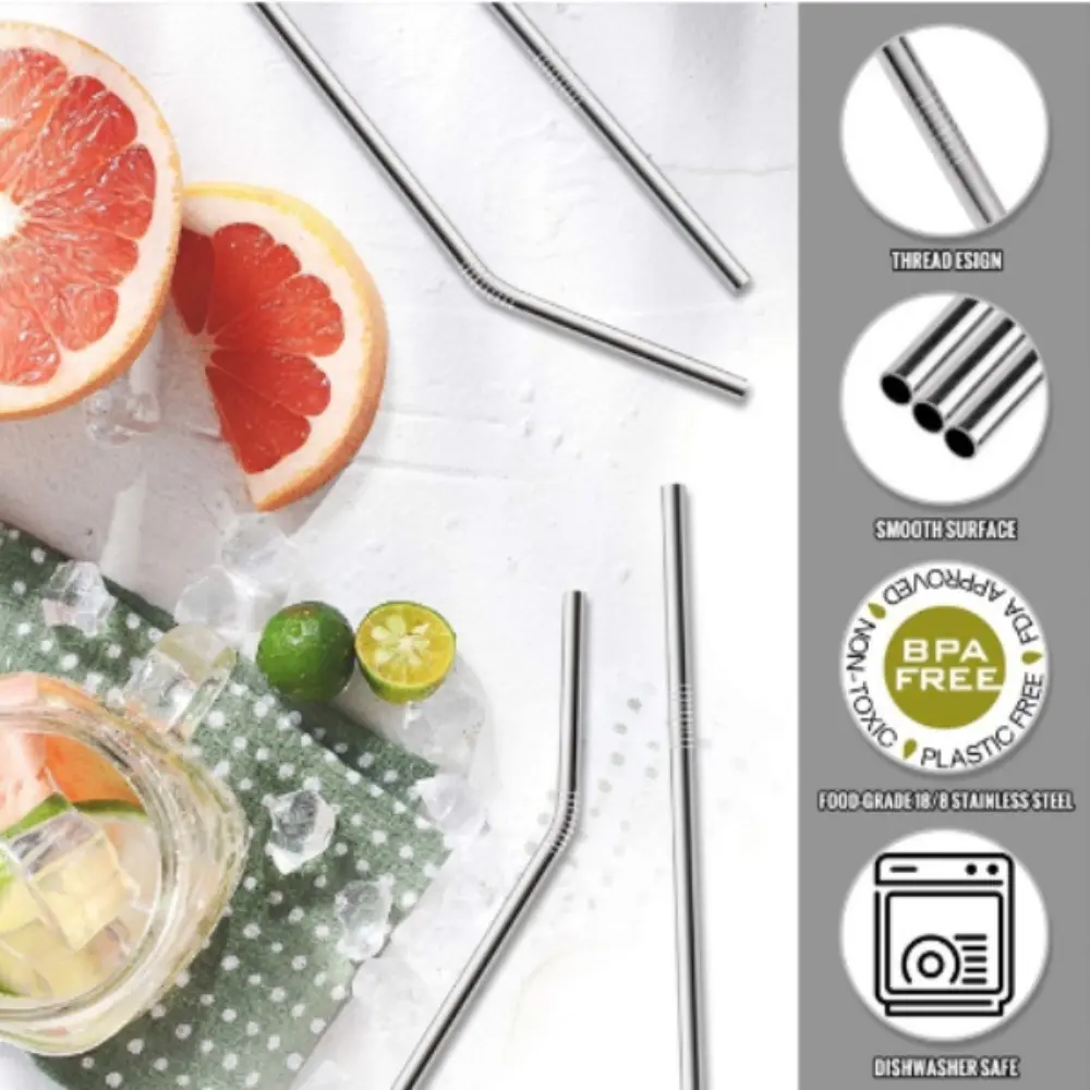 nowso Reusable Bends Stainless Steel Straws Straight Tubes Diameter 6mm Metal Straw Stir Tube