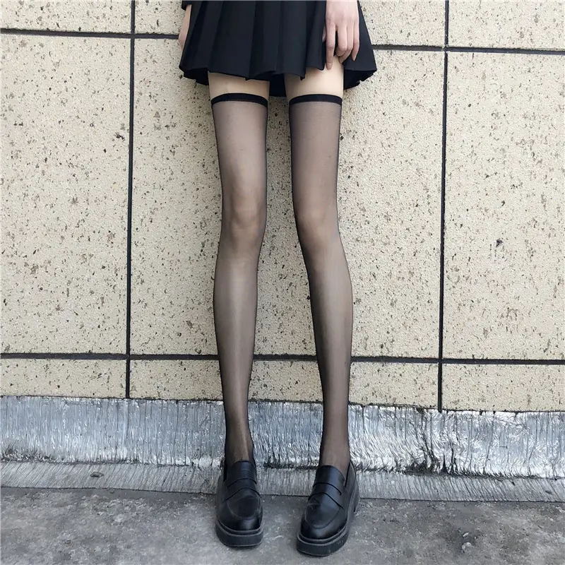 Ultra-Thin Stockings Knee Socks Women's Long Tube Calf Socks Black Thigh High Tube White Silk Stockings
