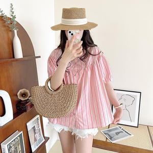 เสื้อเชิ้ตแขนสั้น คอตุ๊กตา ลายทาง สีแคนดี้ แฟชั่นฤดูร้อน สไตล์เกาหลี สําหรับเด็กผู้หญิง