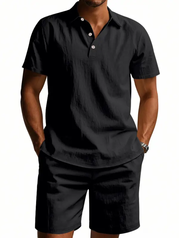 Two-Piece Set Men's Solid Short Sleeve Polo Shirt & Shorts, Regular Fit Casual Fashion Cozy Breathable Men Two-piece for Summer, Men's Clothes for Daily Wear 5
