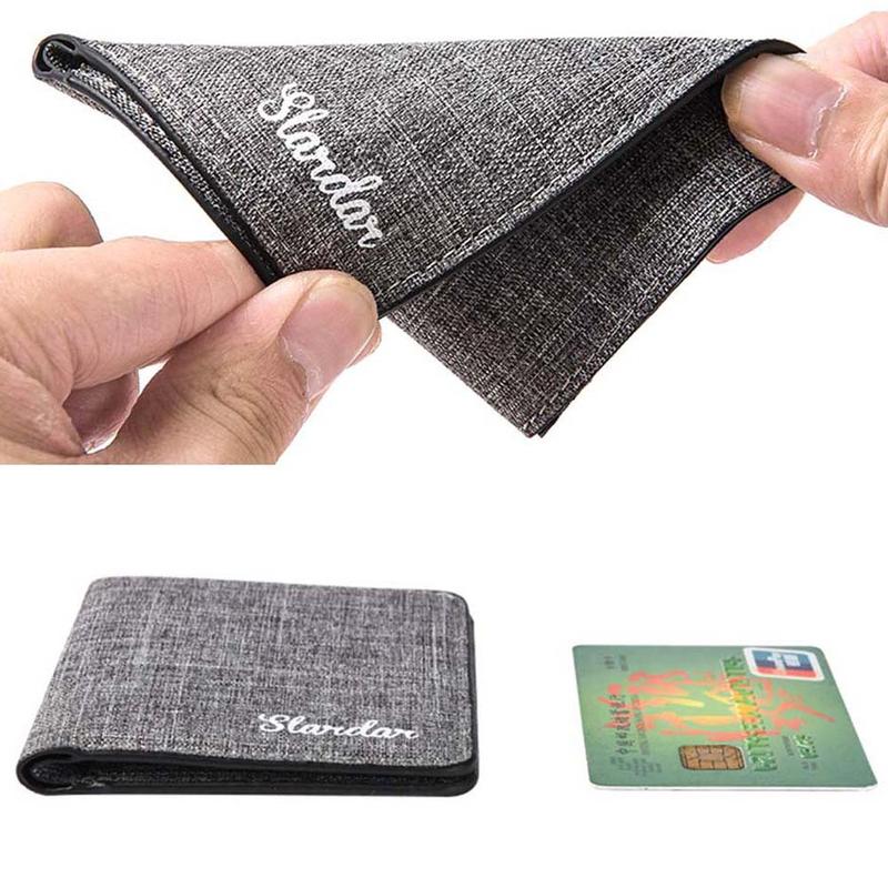 Product Introduction of Casual Black/Blue/Gray/Purple Men Short Wallet ID Photo Bank Holder Credit Card Case Men Card Holder Canvas Multi Function Men Canvas Coin Purse Male 9