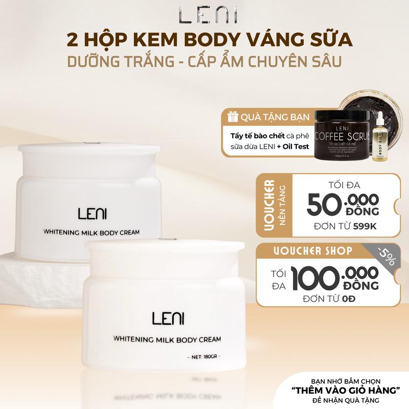 [TẶNG 1 TẩyTBC] COMBO 2 HỘP KEM BODY VÁNG SỮA LENI WHITENING MILK CREAM 360GRAM - KEM BODY MAI PHƯƠNG BÙI kem  body  dưỡng  trắng Làm Đẹp Da Nữ