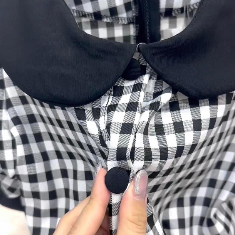 [Blapinkshop] Đầm caro Blapink đầm cổ sen phối màu sọc caro phong cách dễ thương nhí nhảnh 5