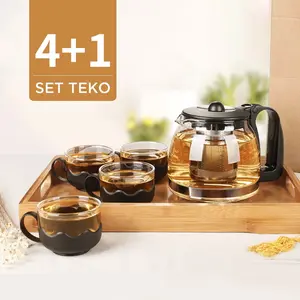 Teko Teapot Set Teh Sederhana 5pcs/set Teh Ketel Kaca Teapot dengan 4pcs Gelas Praktis Kantor Set Teapot 950ml Volume Besar