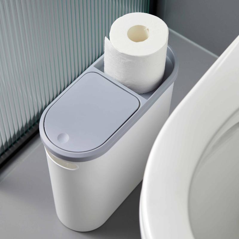 Bathroom Toilet Trash Can, 1 Count Household Creative Narrow Space Trash Can, Kitchen Bin, Large Capacity Press Type Trash Can with Lid, Home Organizer, Back to School Supplies, 2024 Home Essentials, Men Gifts , Bathroom Accessories 3