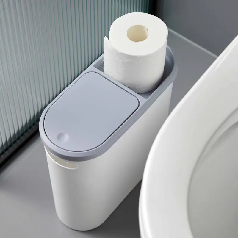 Bathroom Toilet Trash Can, 1 Count Household Creative Narrow Space Trash Can, Kitchen Bin, Large Capacity Press Type Trash Can with Lid, Home Organizer, Back to School Supplies, 2024 Home Essentials, Men Gifts , Bathroom Accessories 3
