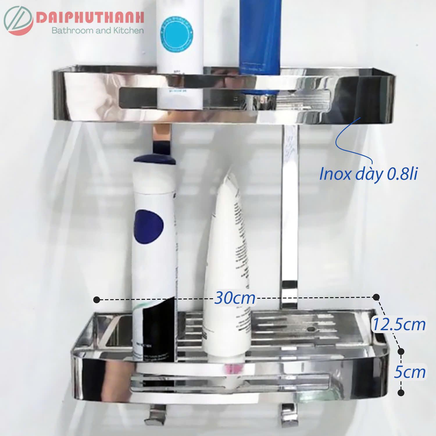 Kệ Nhà Tắm Treo Tường Inox SUS304 Phủ Crome Sáng Bóng - Kiểu 2 tầng, kệ thẳng hoặc treo góc