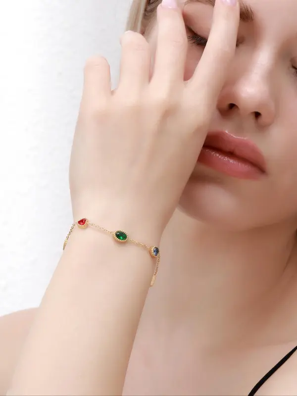 Fashion Colorful Artificial Gemstone Decorated Link Bracelet, Casual Jewelry for Party, Daily Clothing Decor, Trendy All-match & Exquisite Jewelry for Birthday Gift 2