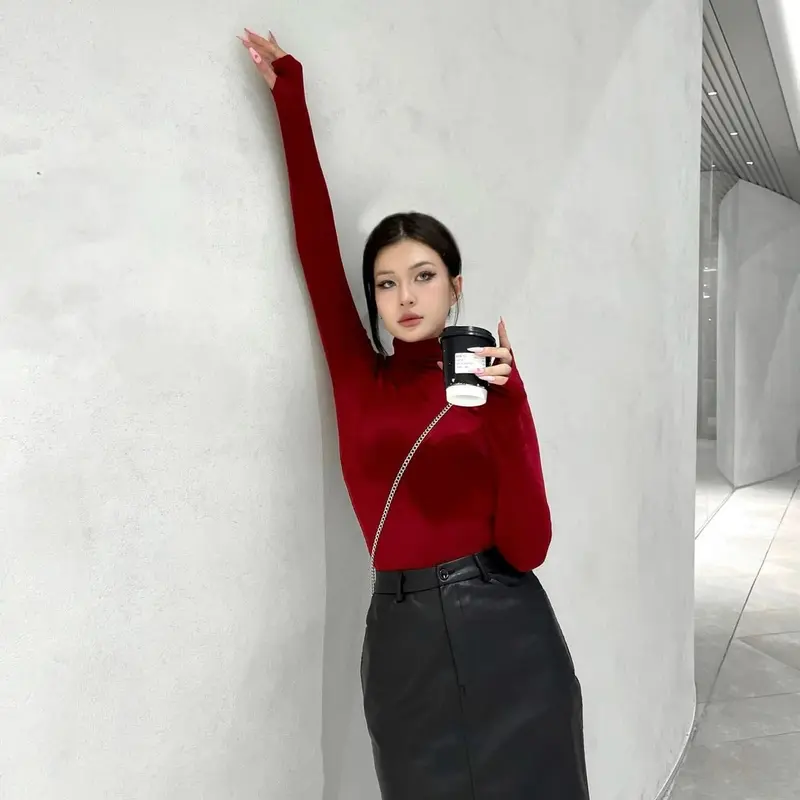 Áo nhung cổ lọ dài tay xỏ ngón ANNAKIKI mùa đông- 1010 1