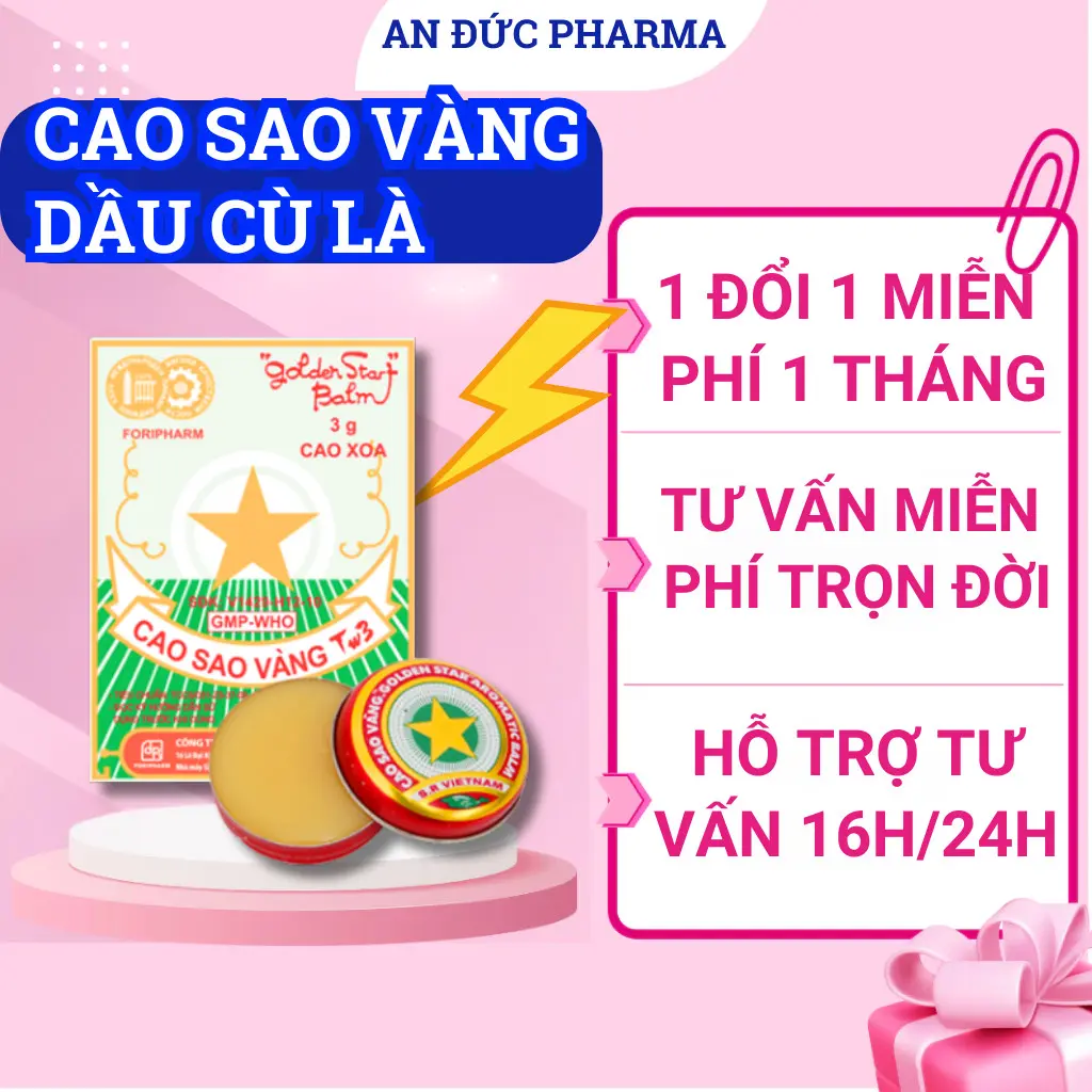 Cao Sao Vàng (Dầu Cù Là) Dược TW3 - Cao Xoa Đau Bụng, Say Tàu Xe, Nhức Đầu, Cảm Cúm (Hũ 3g) - Nhà thuốc An Đức NVBJNDF2121219541434545
