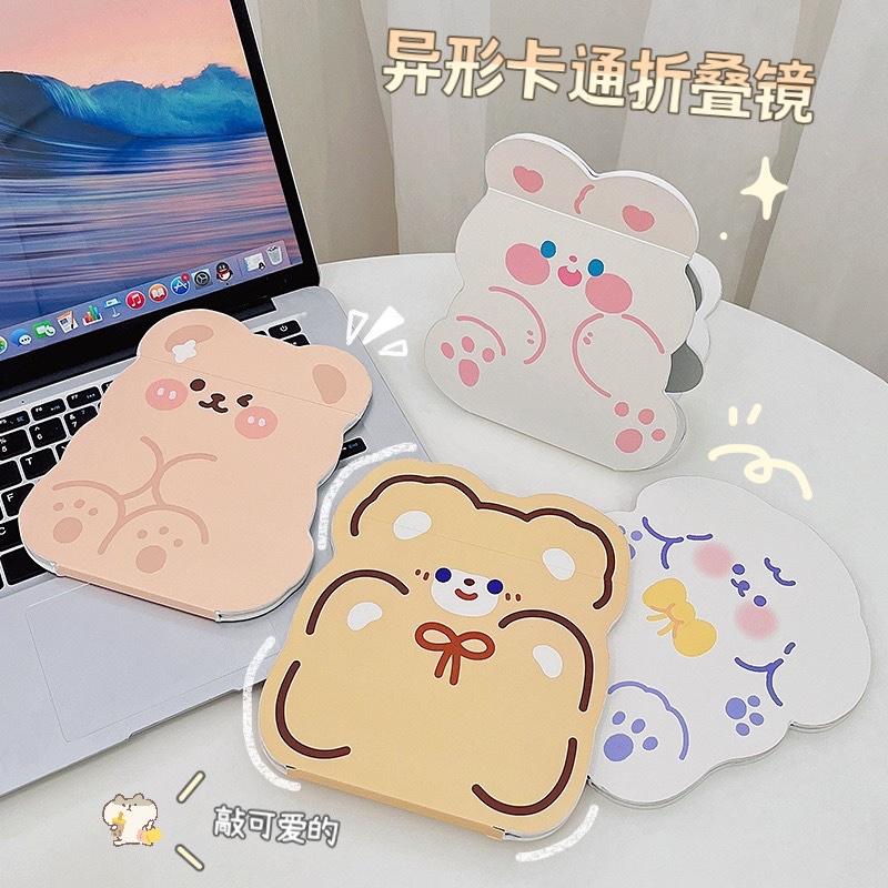 READY!!! CERMIN KACA RIAS LIPAT BEAR FOLDING MIRROR PORTABLE - KACA CERMIN LIPAT MODEL ANIMAL LUCU 1