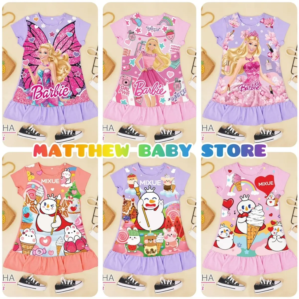 DRESS ANAK BARBIE DAN MIXUE ALOHA KAI