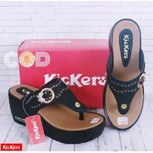 (cod) sandal japit wedges 7cm jepit wedjes kickers wanita murah berkualitas sandal pesta formal sendal anak ibu remaja sendal selop slop slip on bukan Karet