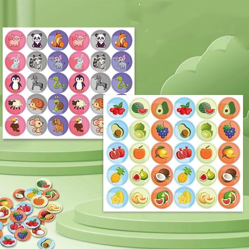 Product Introduction of Funny Fruit Flip Memory Game Memory Flip Chess with 60 Patterned Cards Concentration Training Flip Chess Memory Game with Chessboard Animal Flip Chess 17