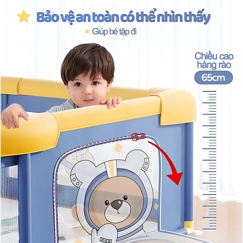 Hàng rào trò chơi trẻ em\Hàng rào\Gấp được\Hàng rào vải cho trẻ em Pakey\Khung inox dày\Bảo hành 3 năm, dễ dàng tháo lắp và lắp ráp play  pen 4
